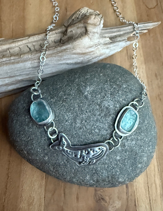 Blue Kyanite Humpback Whale necklace