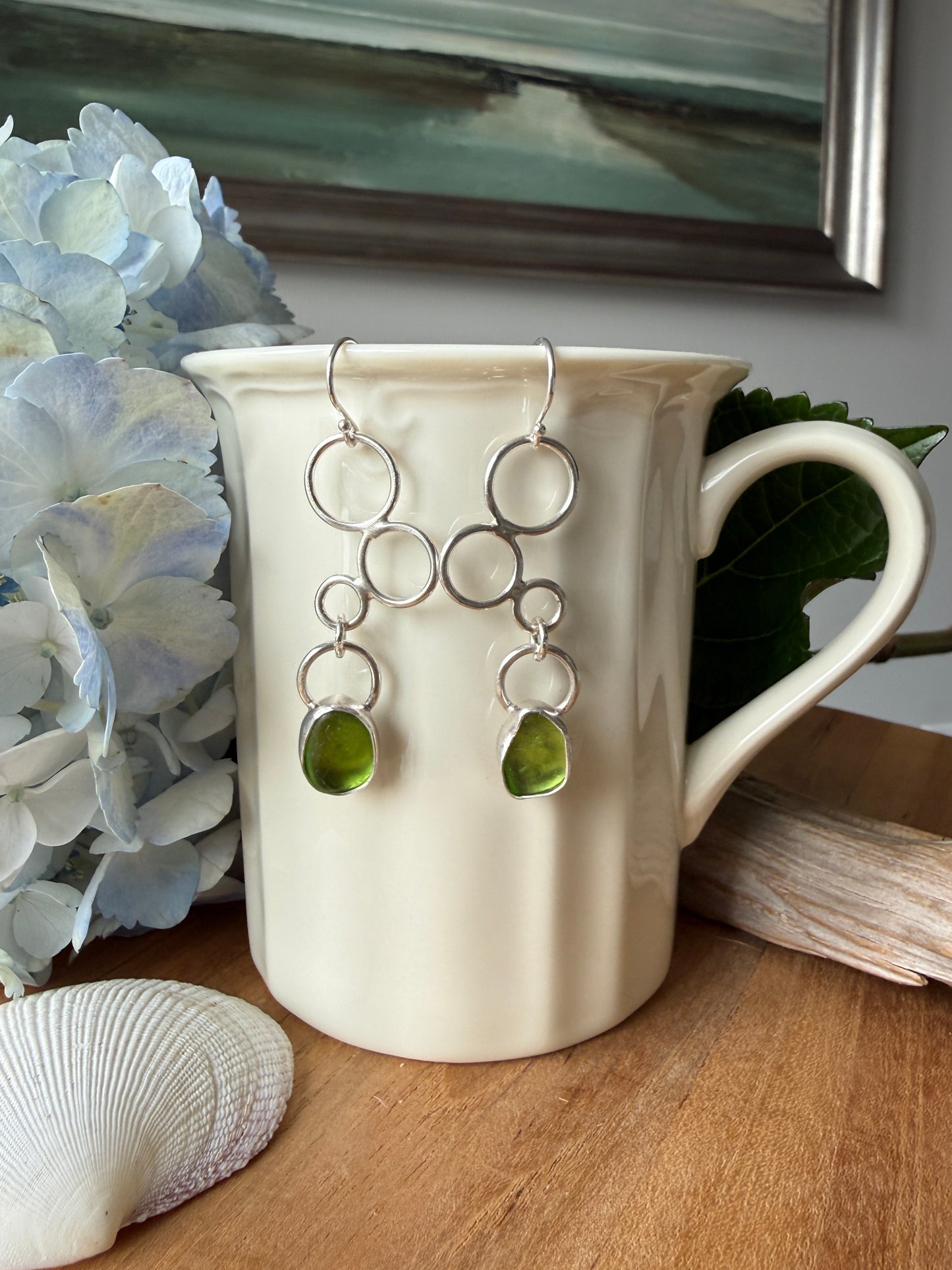 Green Bubble Sea Glass Earrings