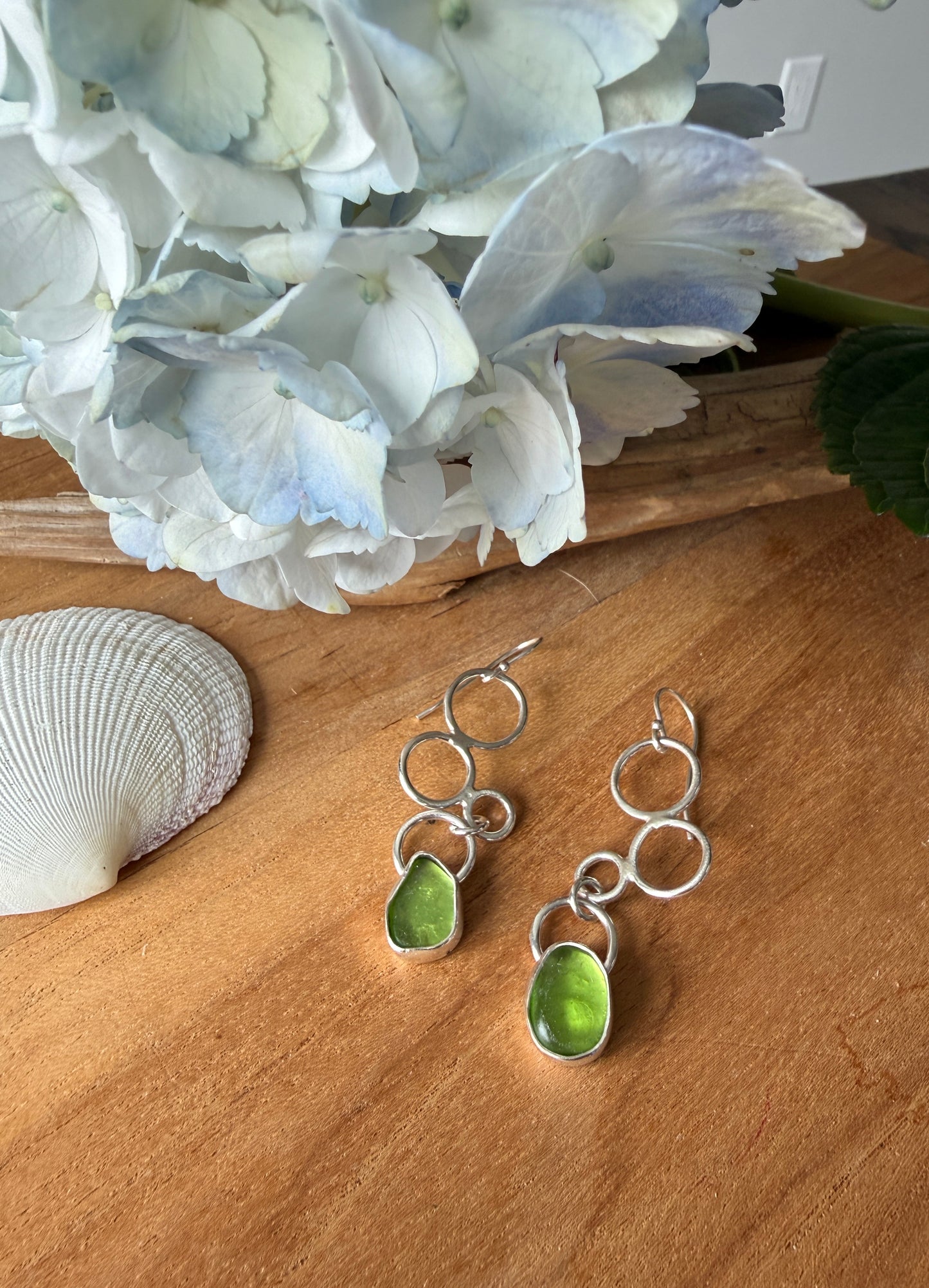 Green Bubble Sea Glass Earrings
