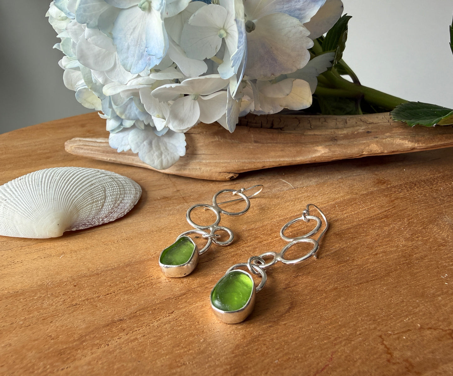 Green Bubble Sea Glass Earrings