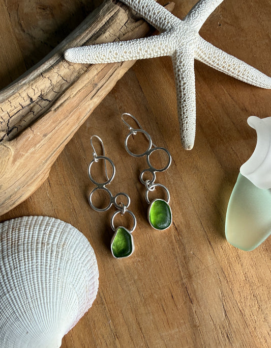 Green Bubble Sea Glass Earrings
