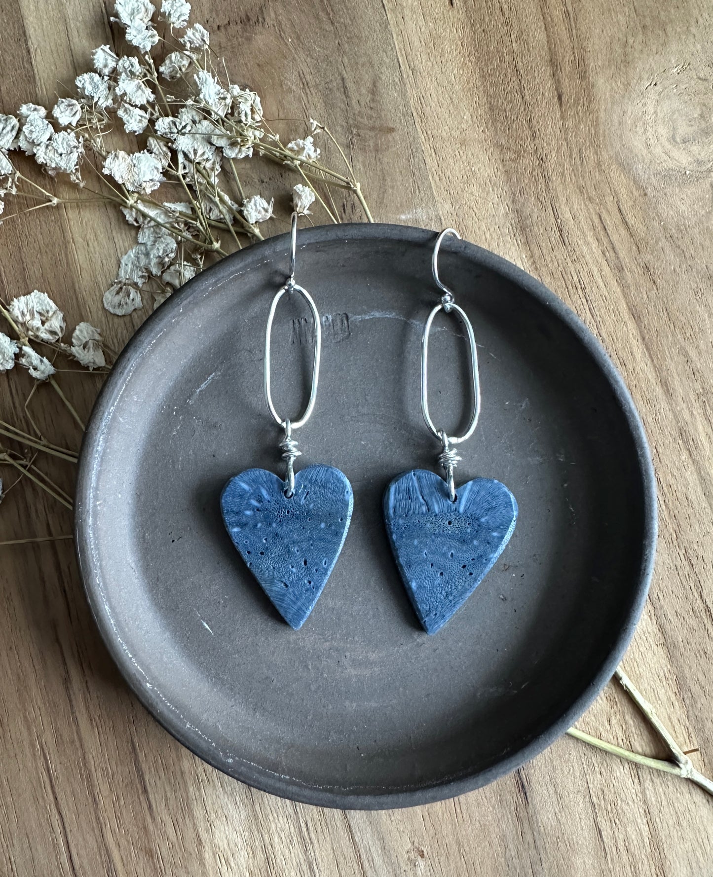 Blue Spong Coral Heart Earrings