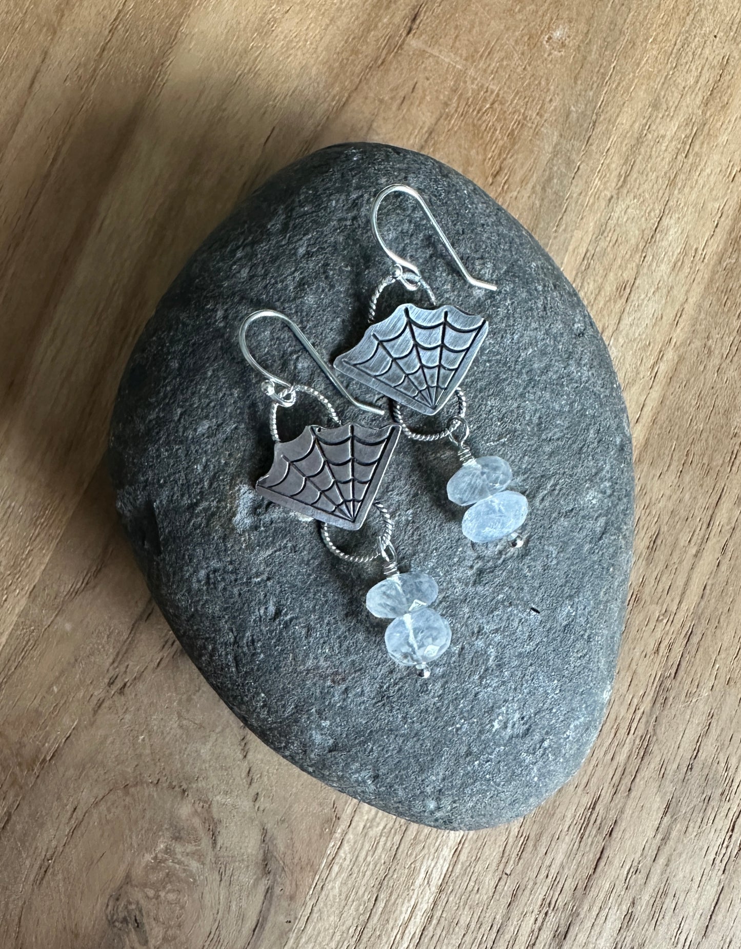 Sterling Spider Web Earrings with Moonstone