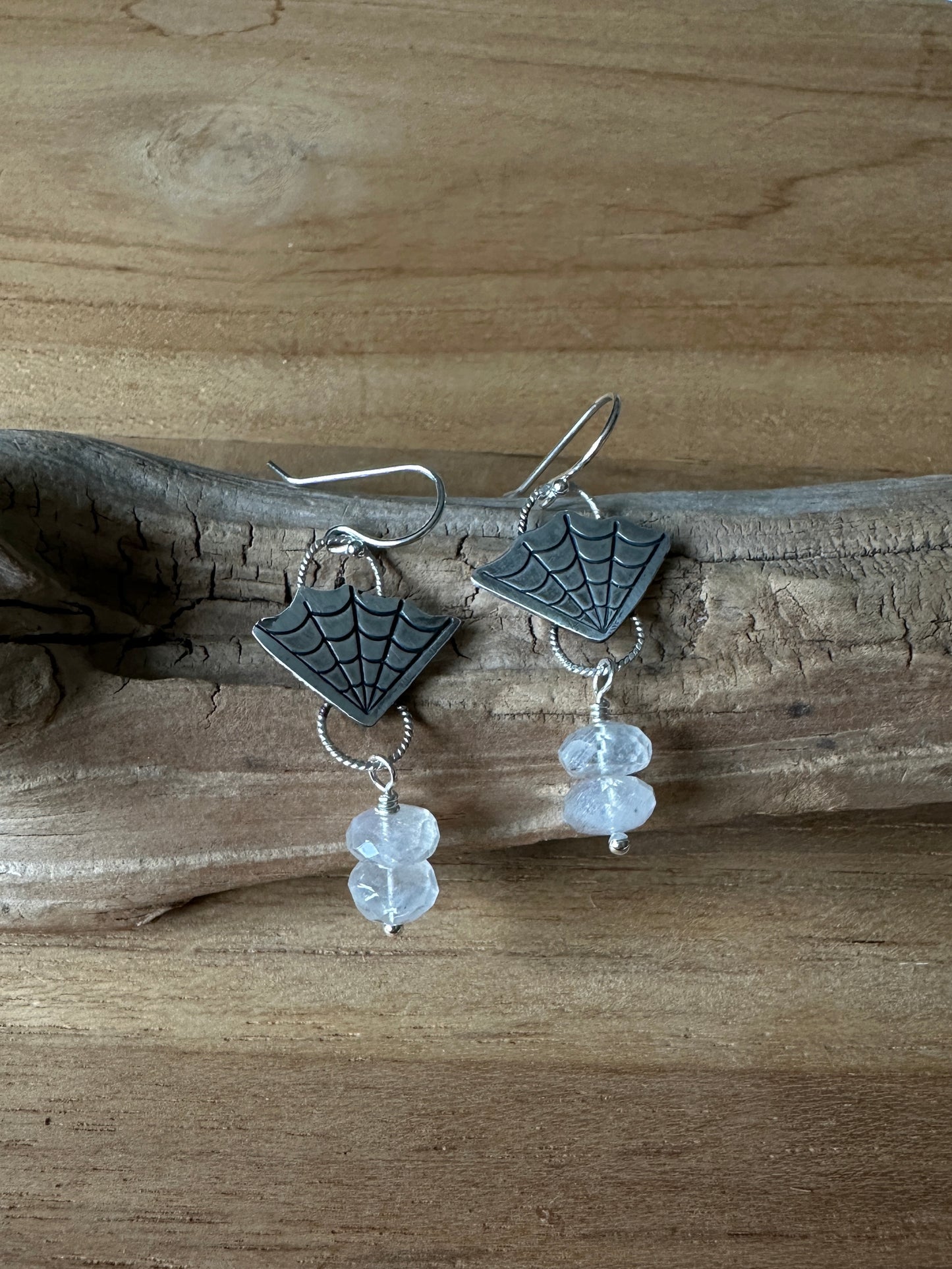 Sterling Spider Web Earrings with Moonstone