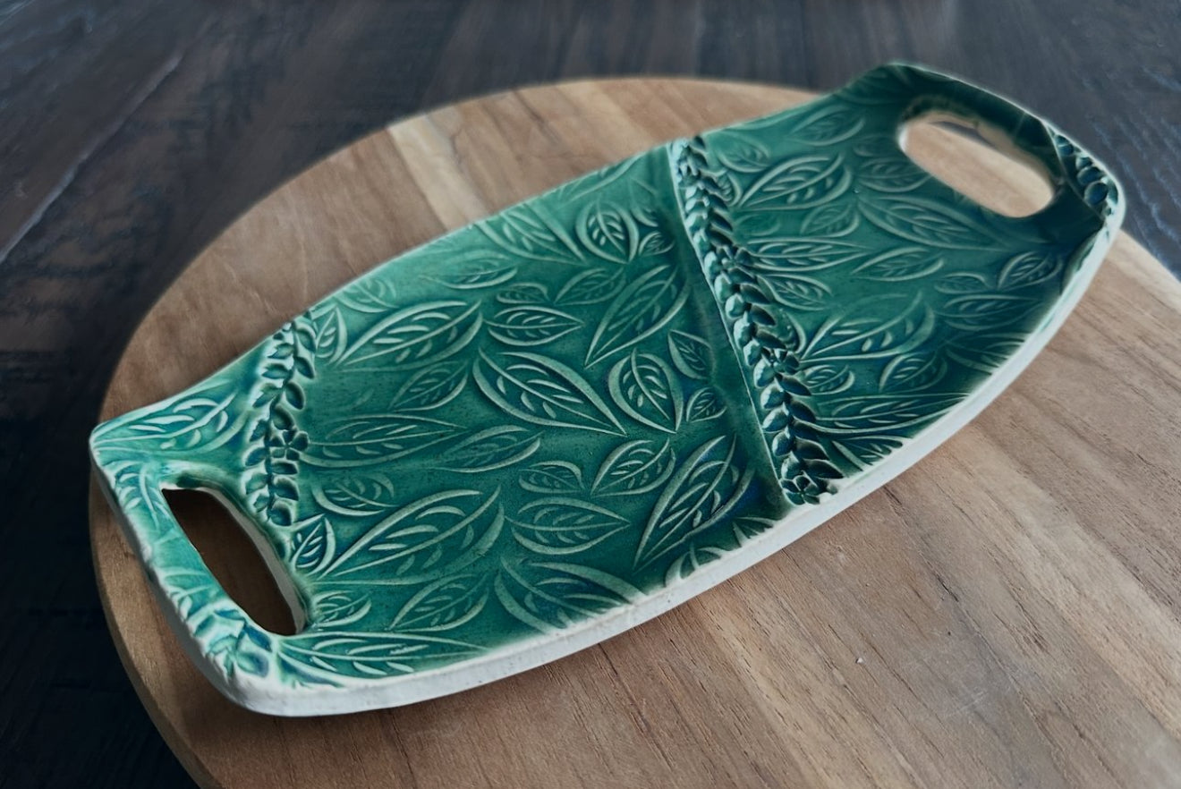 Green Leaf Tray with Handles