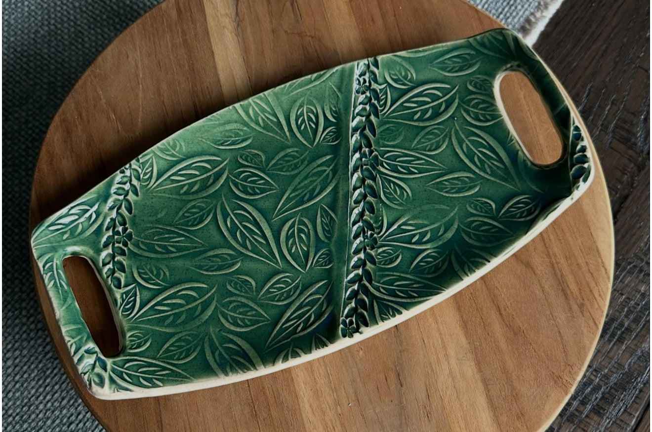 Green Leaf Tray with Handles