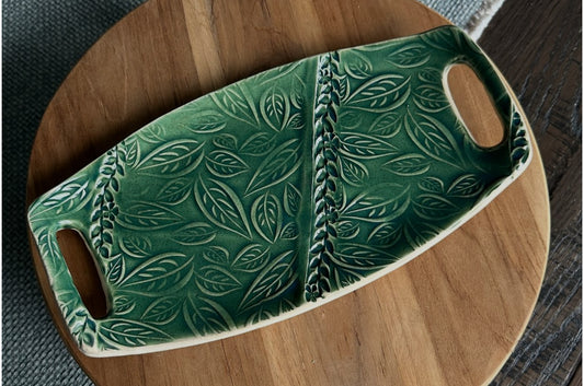 Green Leaf Tray with Handles