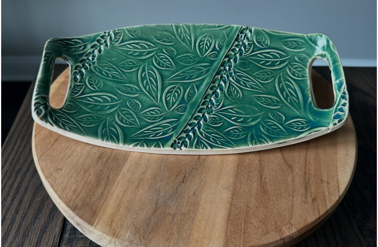 Green Leaf Tray with Handles