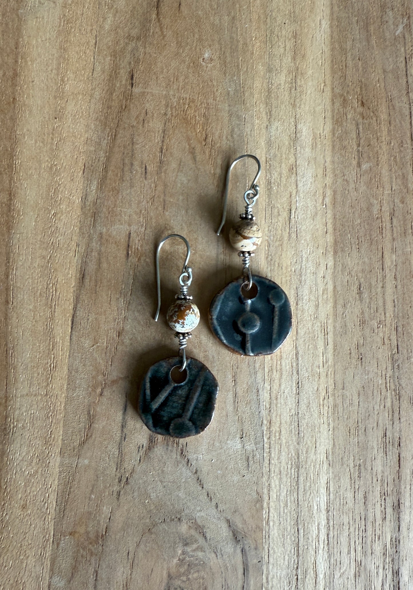 Pottery Earrings with Jasper Stones