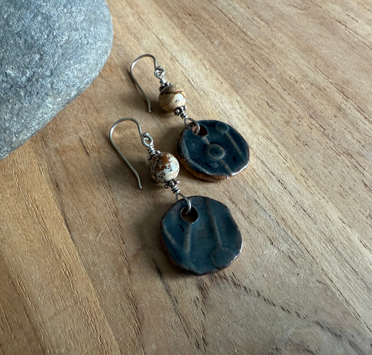 Pottery Earrings with Jasper Stones