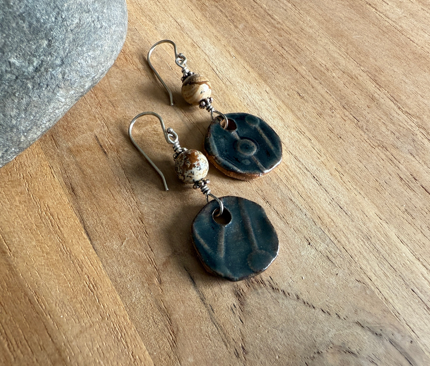 Pottery Earrings with Jasper Stones