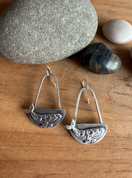 Sterling Silver Humpback Whale Earrings