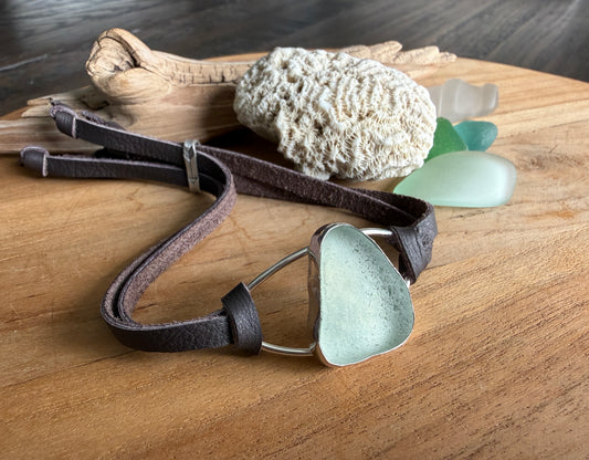 Sea Foam Sea Glass Leather Bracelet
