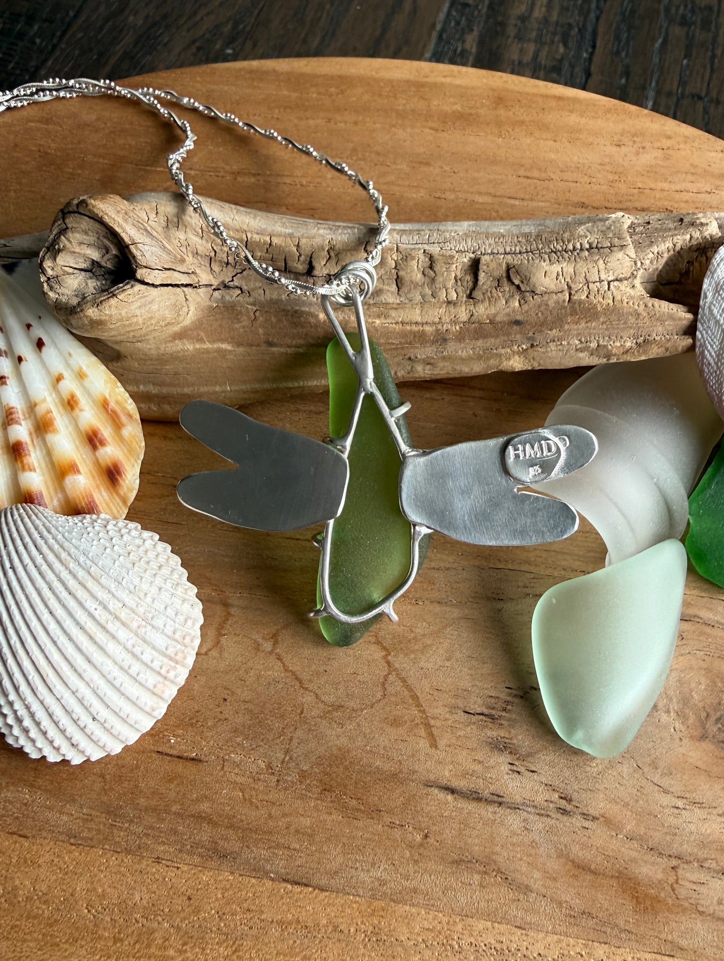 Green Sea Glass Dragonfly Necklace
