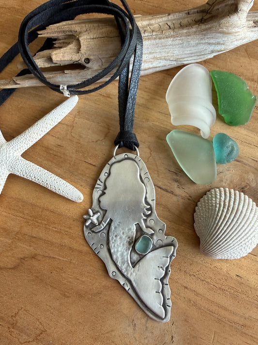 Sterling Silver Sea Glass Siren Necklace