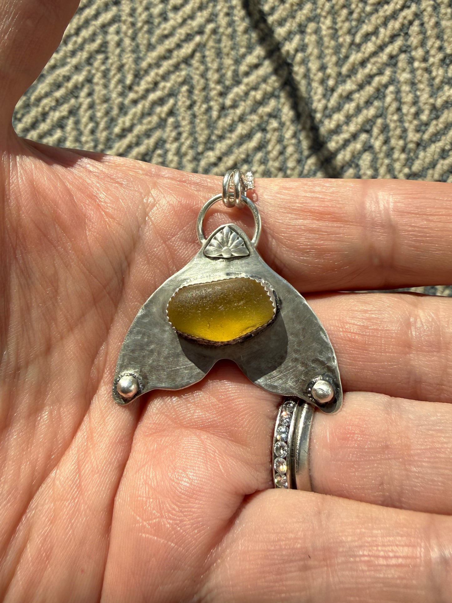 Yellow Sea Glass Whale Tail Necklace