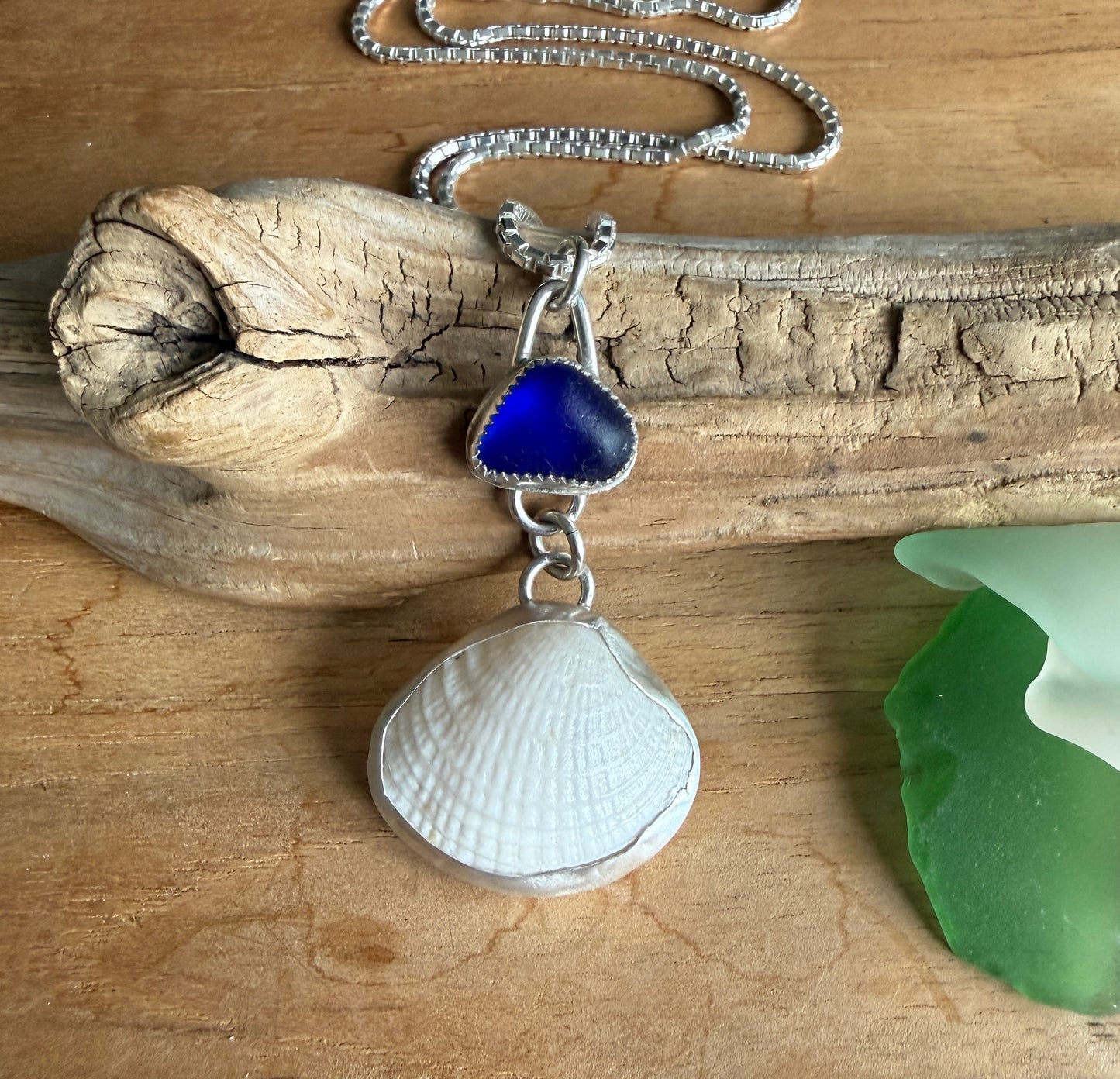 Cobalt Blue and White Cockle Shell Necklace
