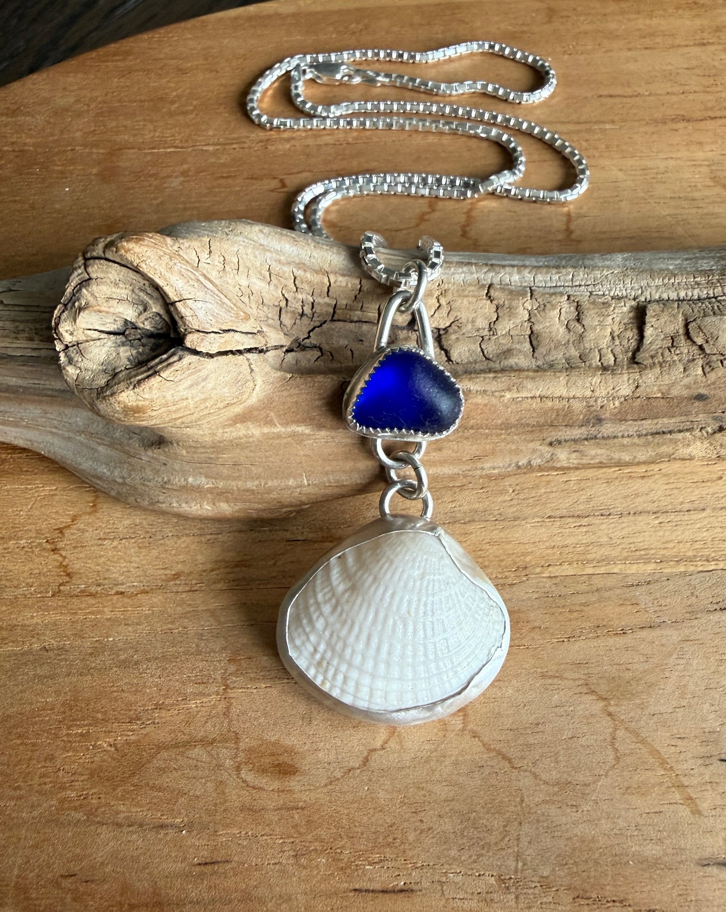 Cobalt Blue and White Cockle Shell Necklace