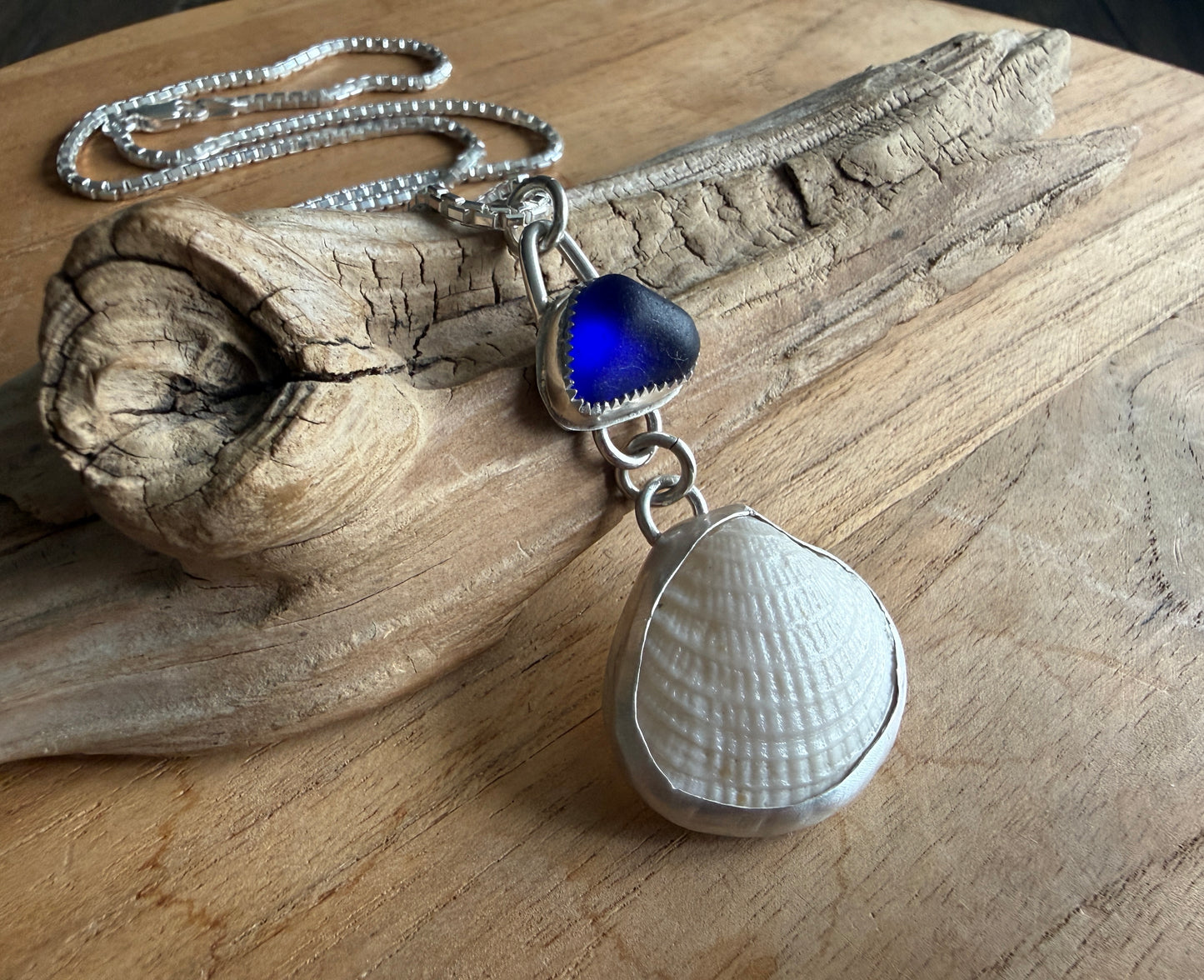 Cobalt Blue and White Cockle Shell Necklace