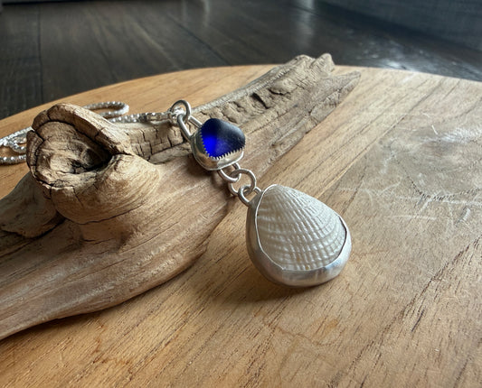 Cobalt Blue and White Cockle Shell Necklace