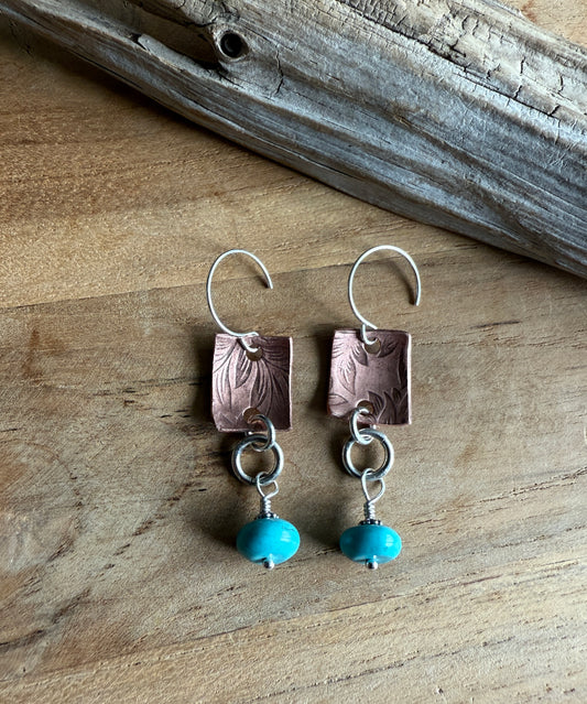 Copper and Turquoise Dangle Earrings