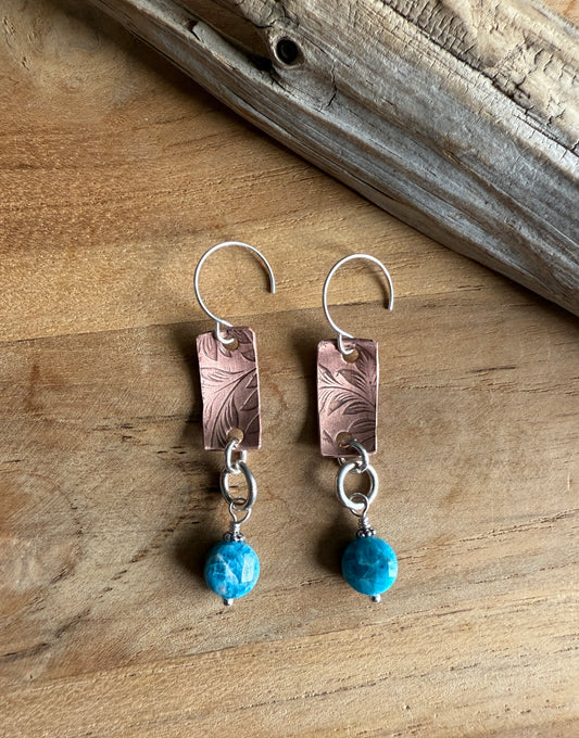 Copper and Apatite Dangle Earrings