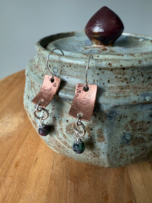 Copper and Ruby Zoisite Dangle Earrings