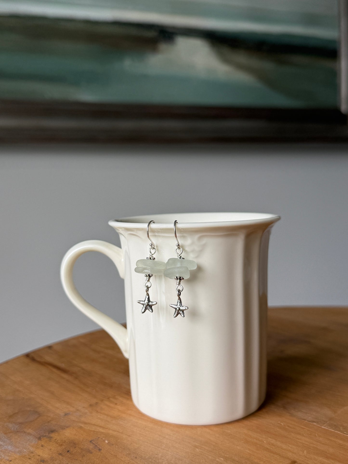 Pale Blue Sea Glass and Star Fish Earrings