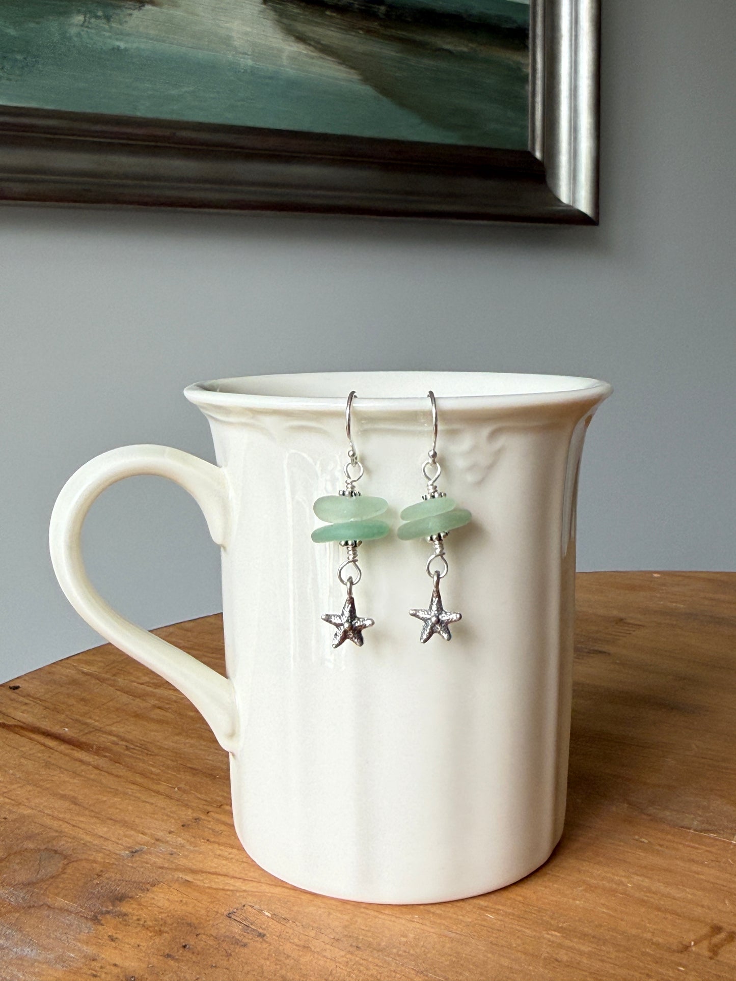 Sea Foam Sea Glass and Star Fish Earrings