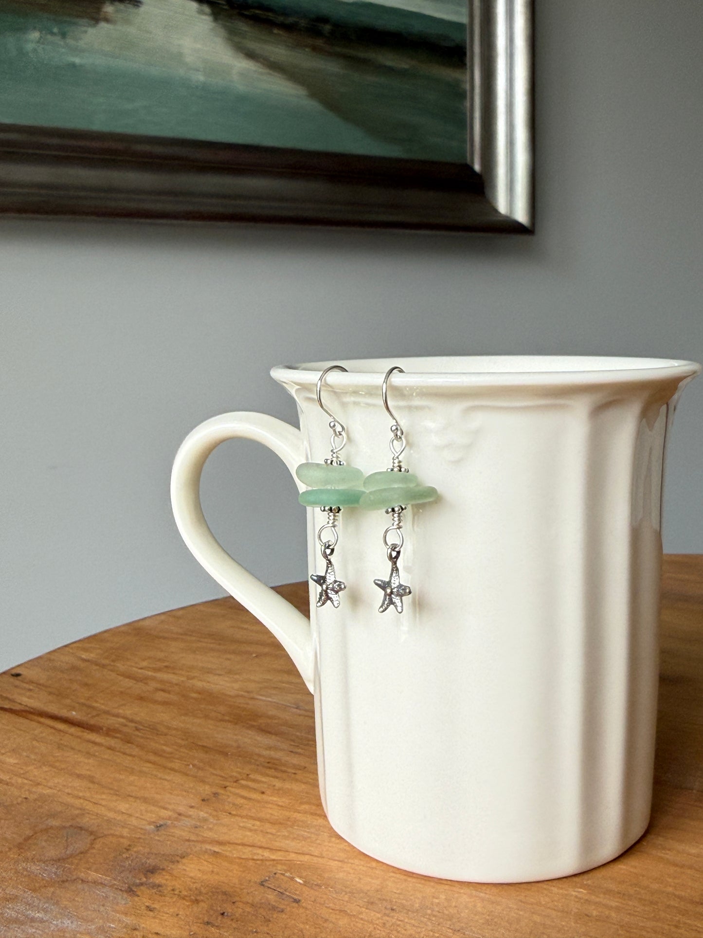 Sea Foam Sea Glass and Star Fish Earrings