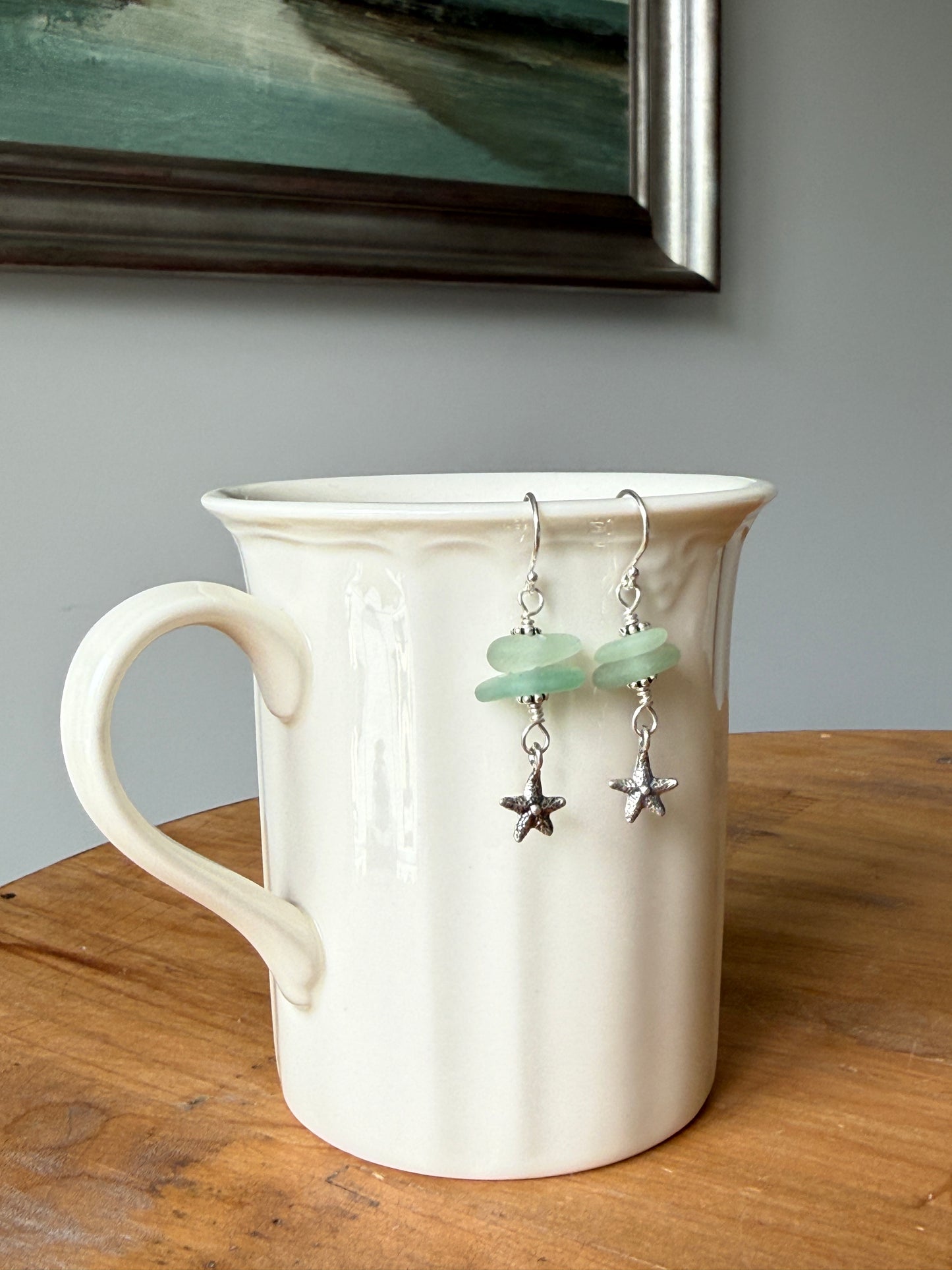 Sea Foam Sea Glass and Star Fish Earrings