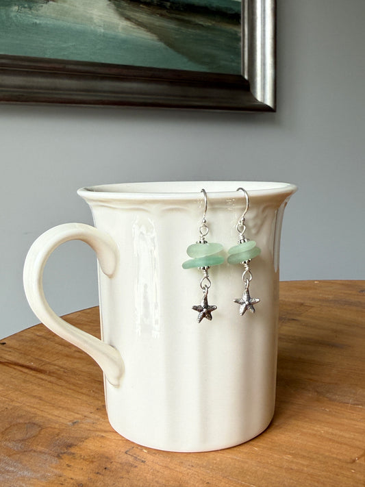 Sea Foam Sea Glass and Star Fish Earrings