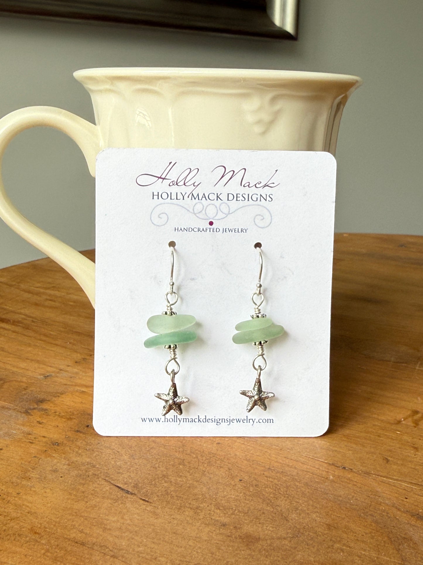 Sea Foam Sea Glass and Star Fish Earrings