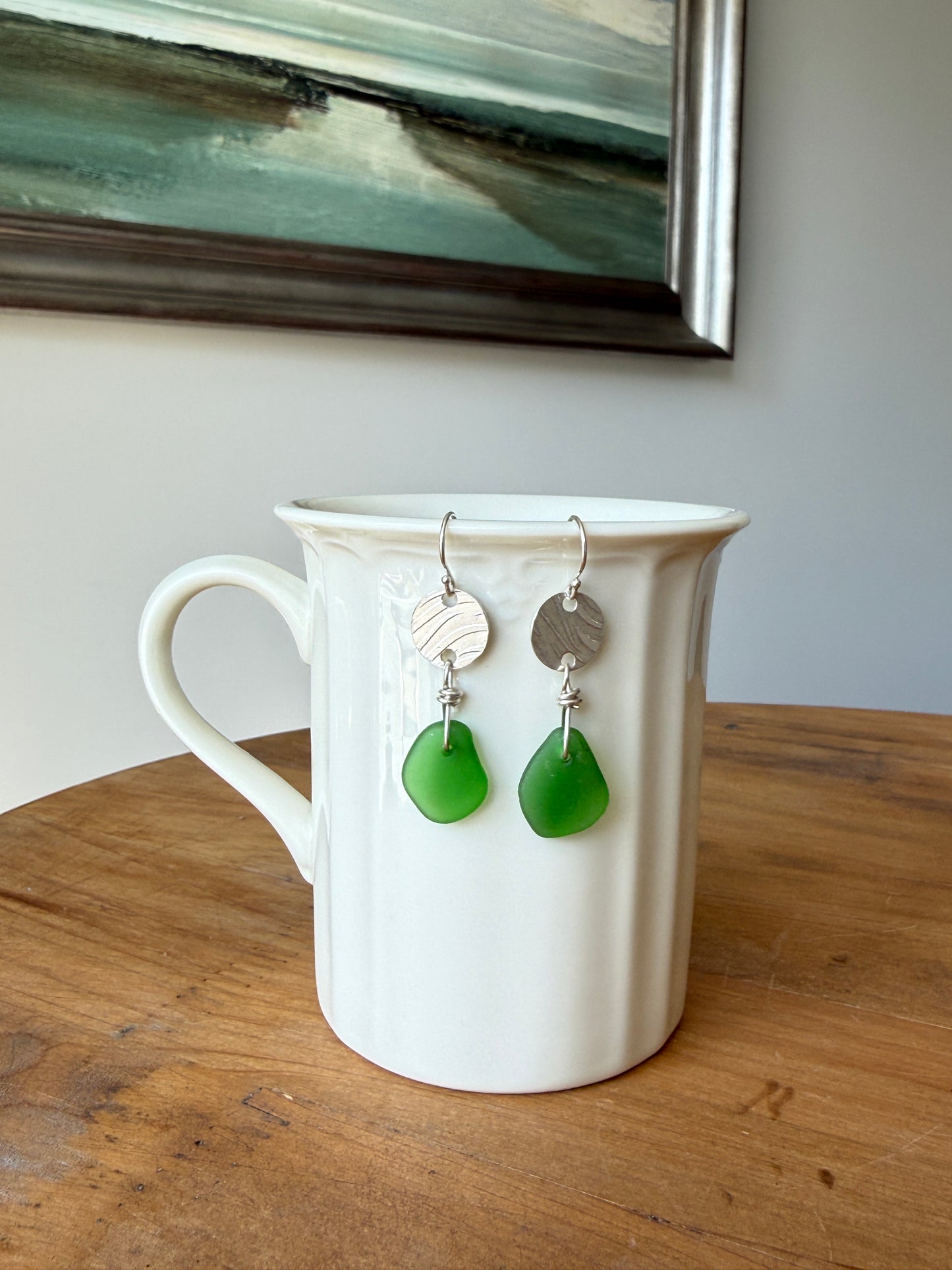 Wavy Green Sea Glass Earrings