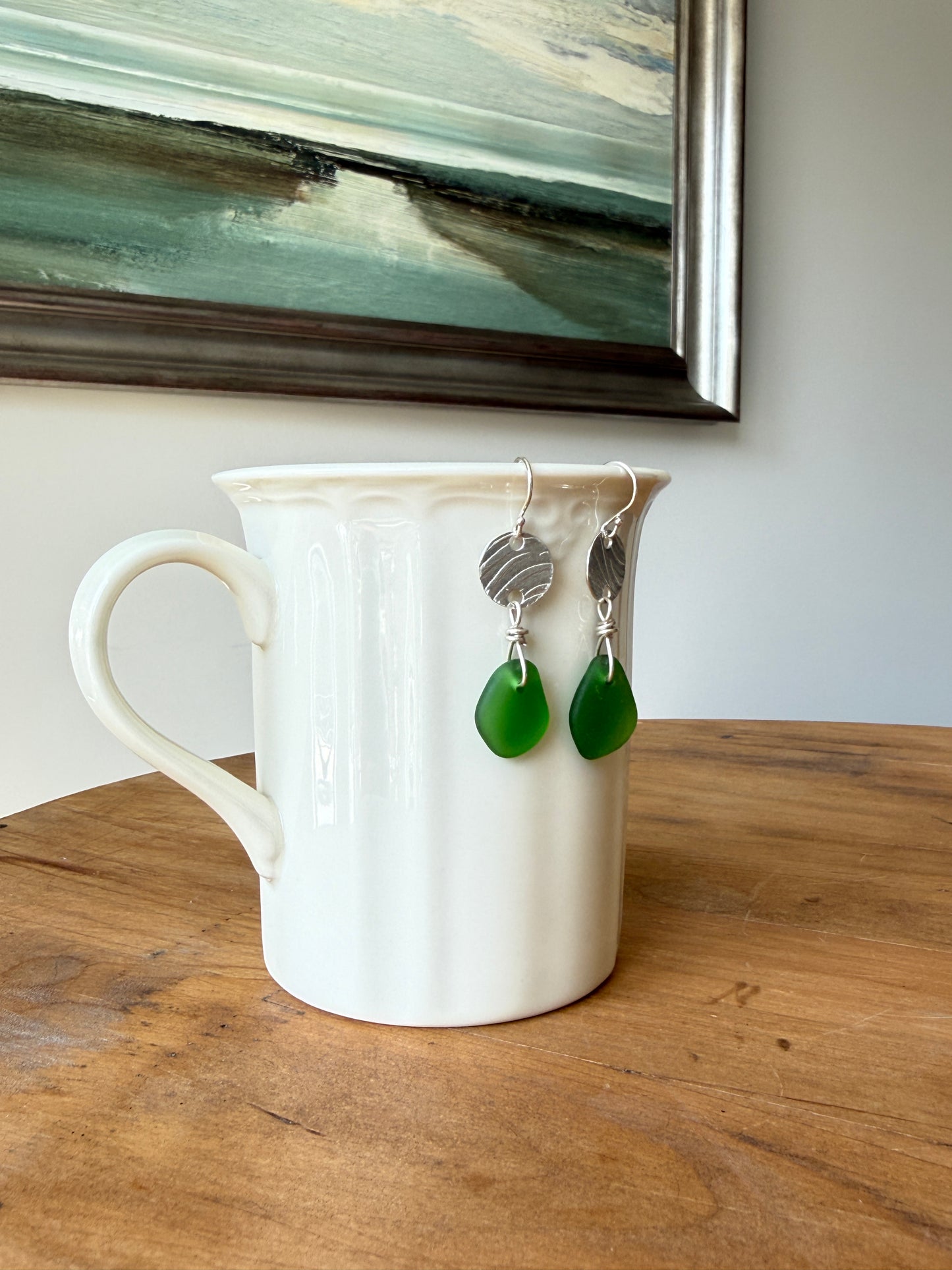 Wavy Green Sea Glass Earrings