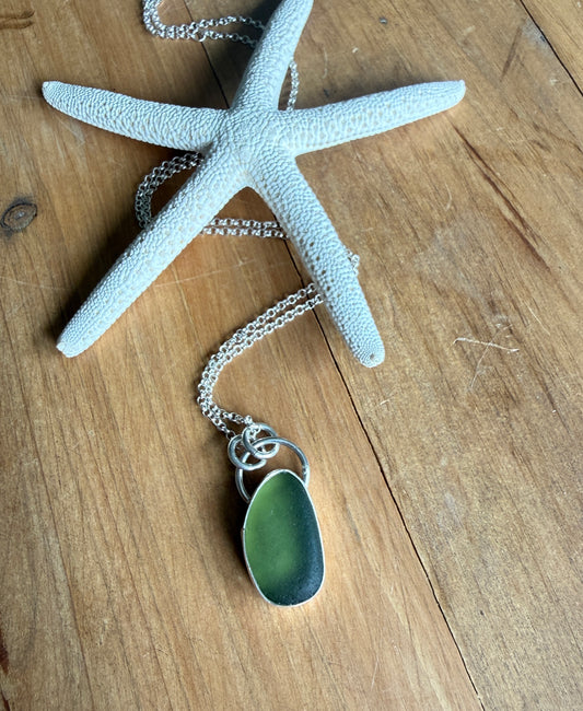 Olive Green sea Glass Necklace