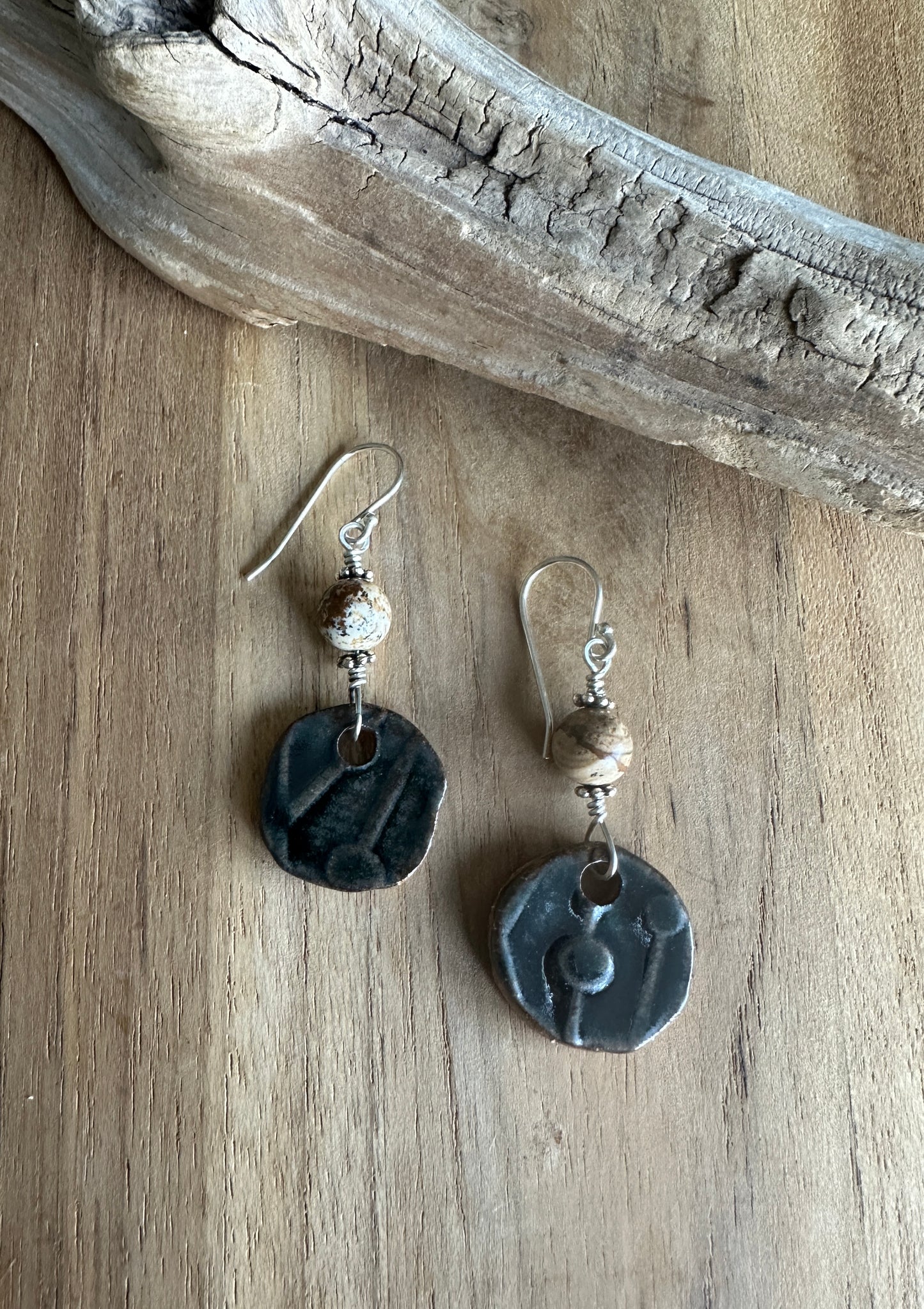 Pottery Earrings with Jasper Stones