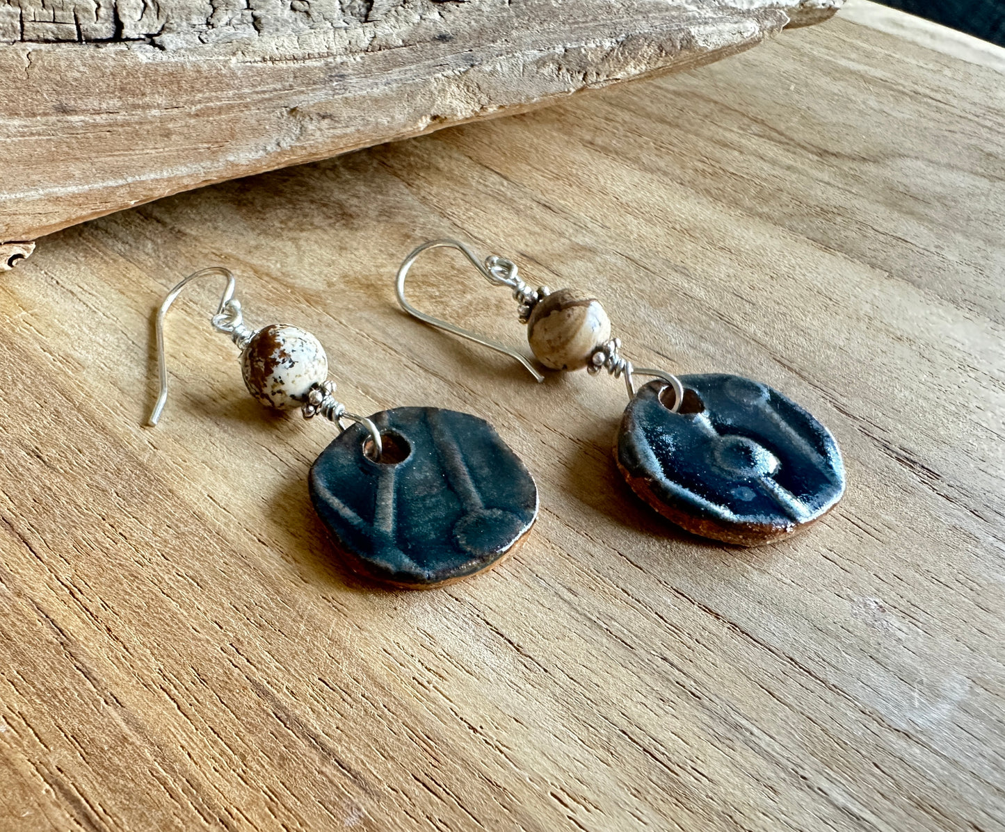 Pottery Earrings with Jasper Stones