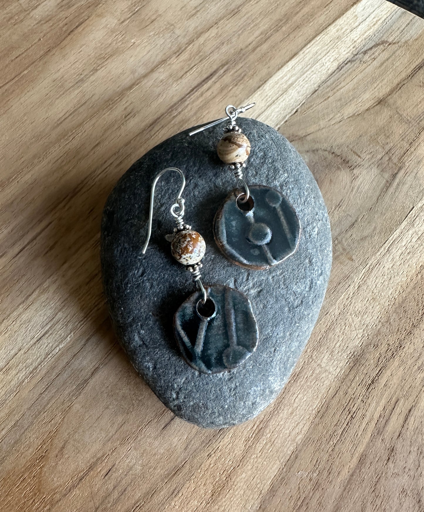 Pottery Earrings with Jasper Stones