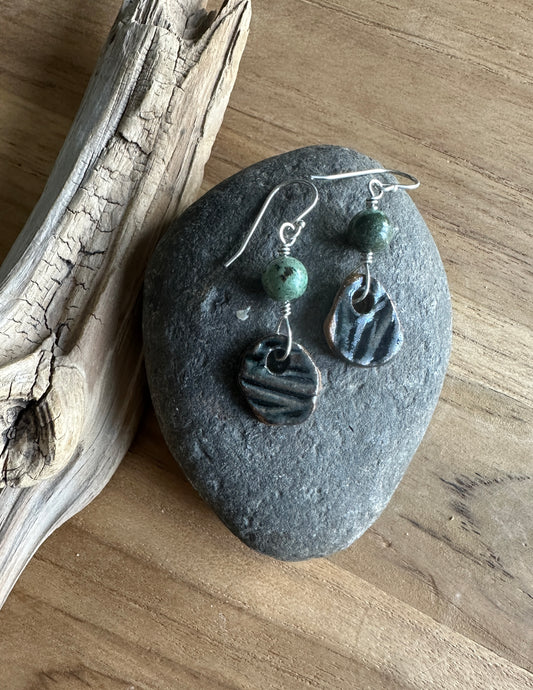 Pottery Earrings with African Turquoise