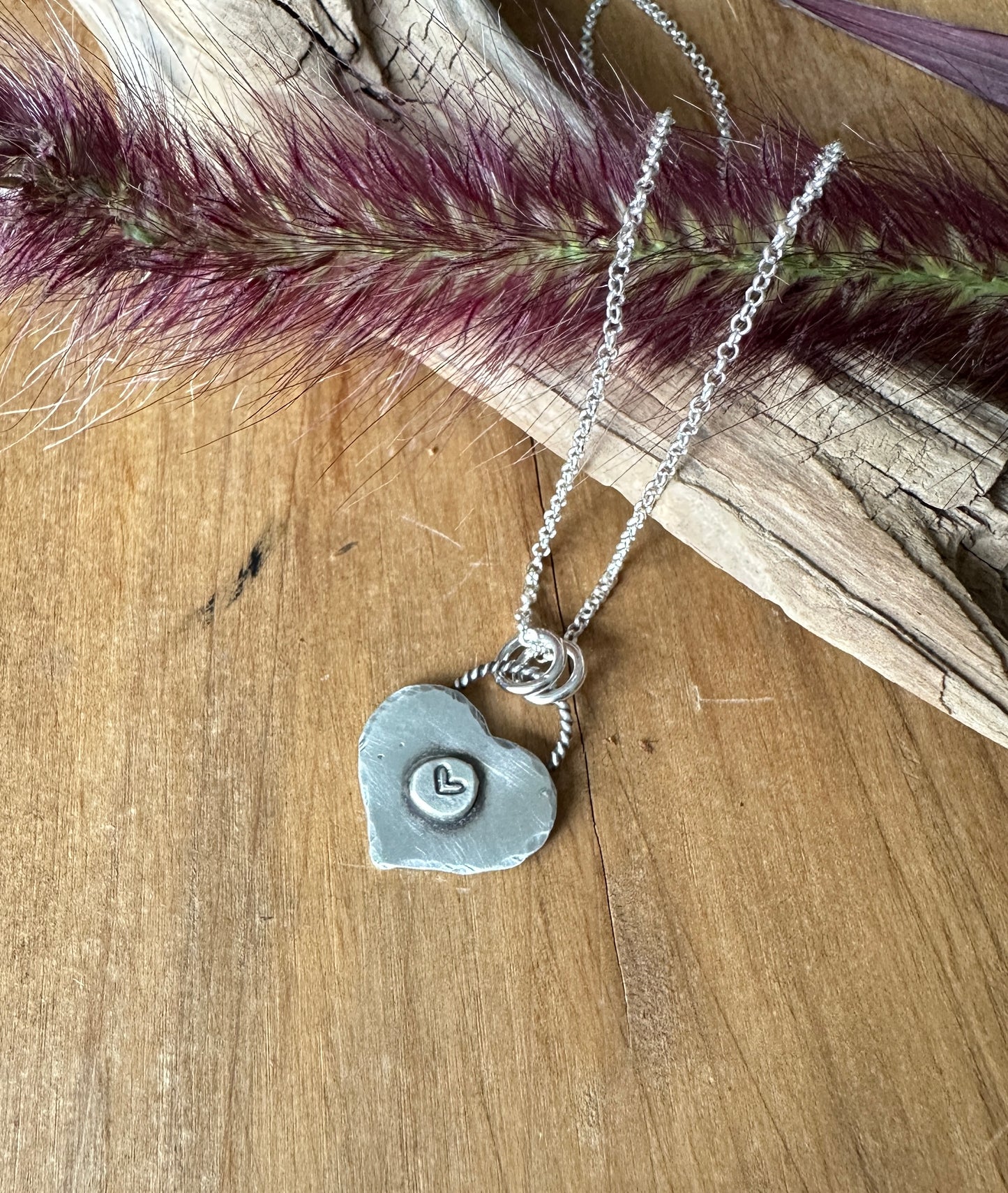 Hand Stamped Heart Locket Necklace