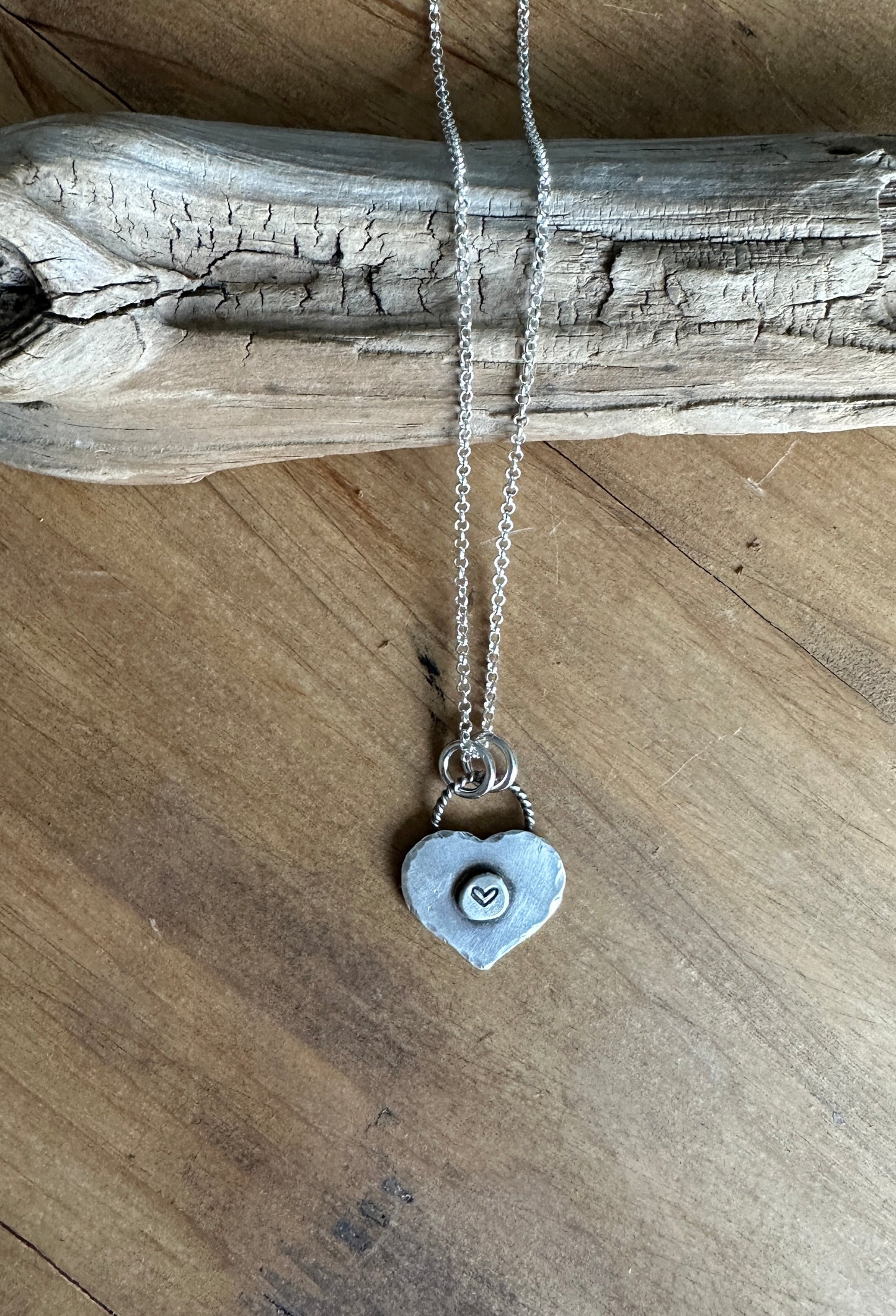 Hand Stamped Heart Locket Necklace