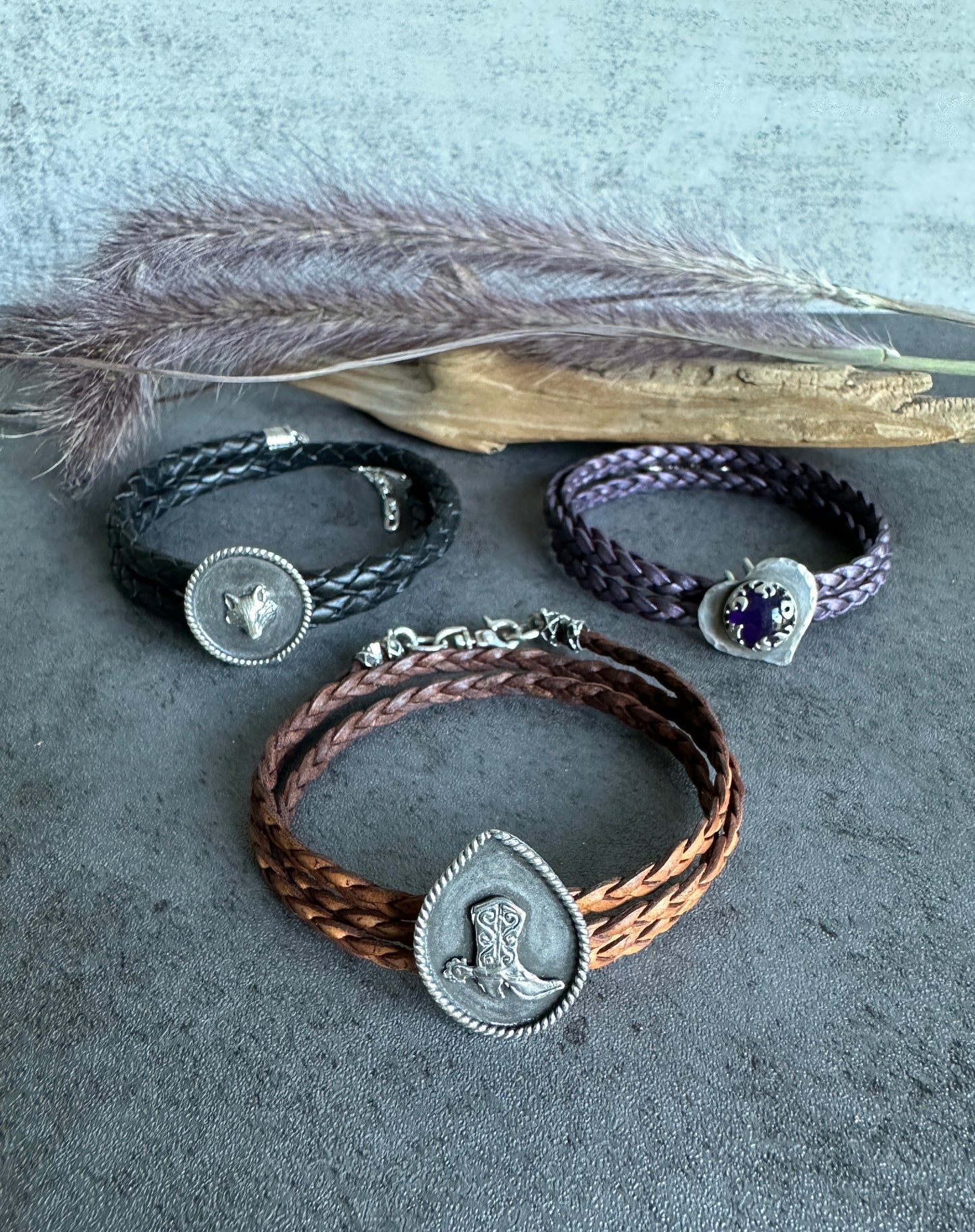 Sterling Silver Fox Leather Wrap Bracelet