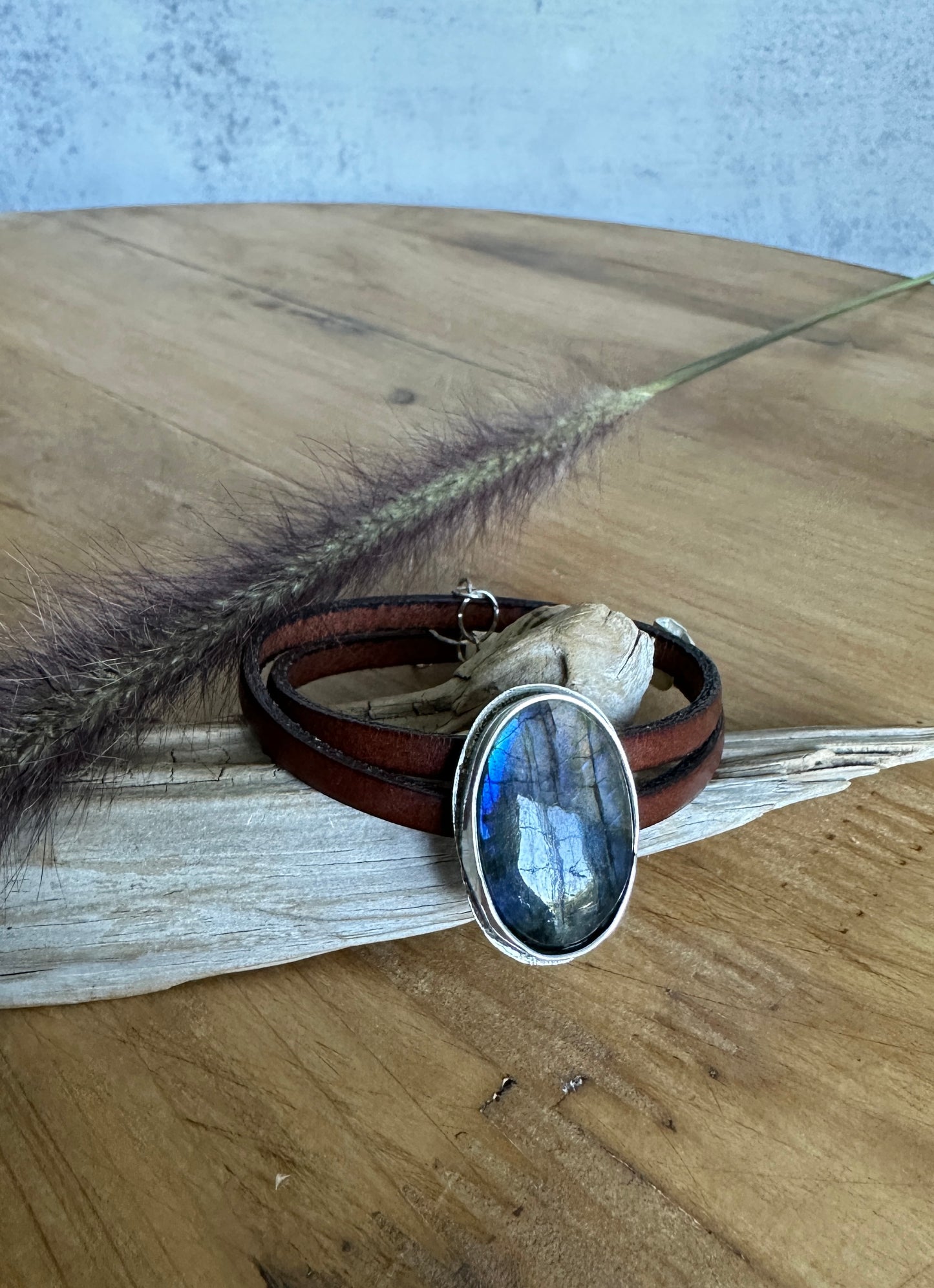 Labradorite Leather Wrap Bracelet