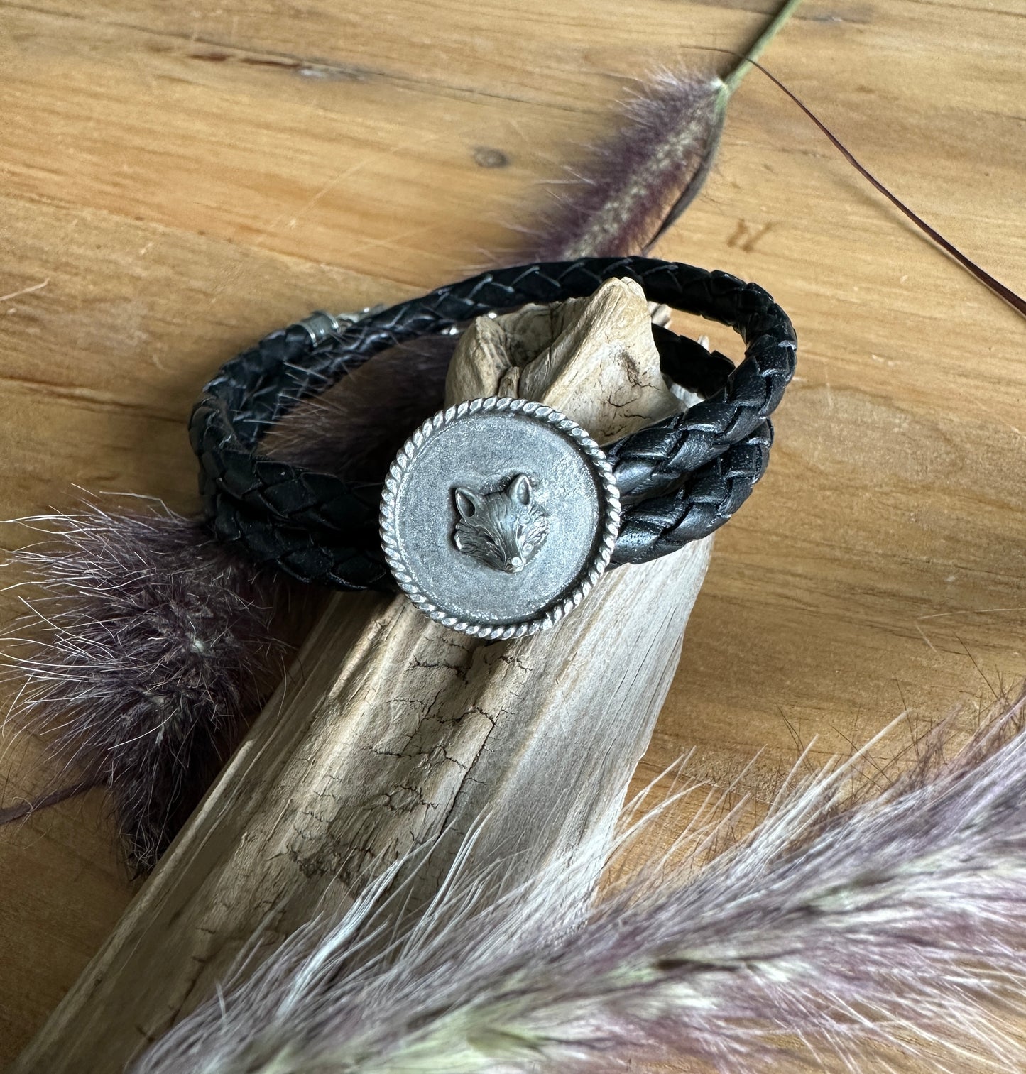 Sterling Silver Fox Leather Wrap Bracelet