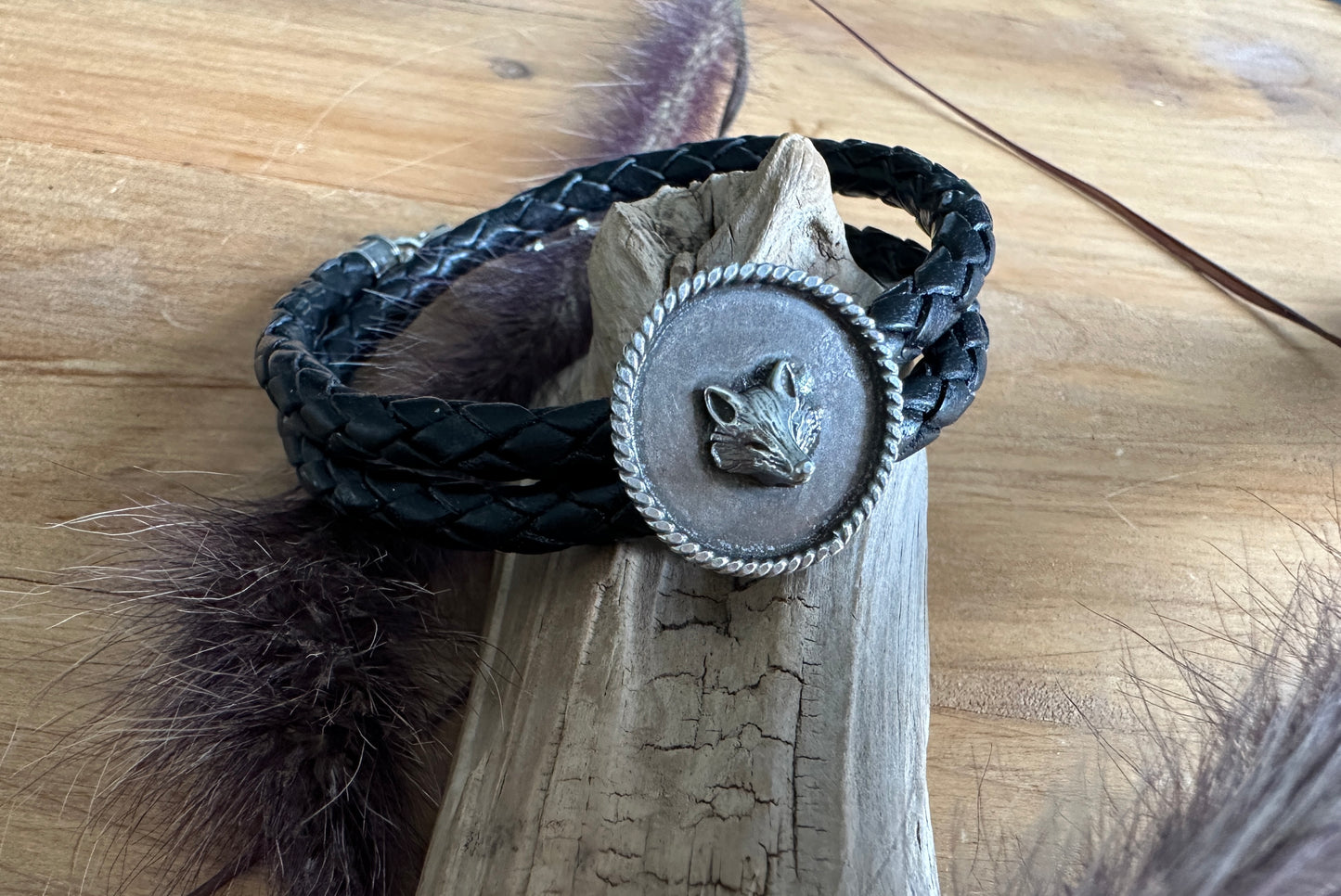 Sterling Silver Fox Leather Wrap Bracelet