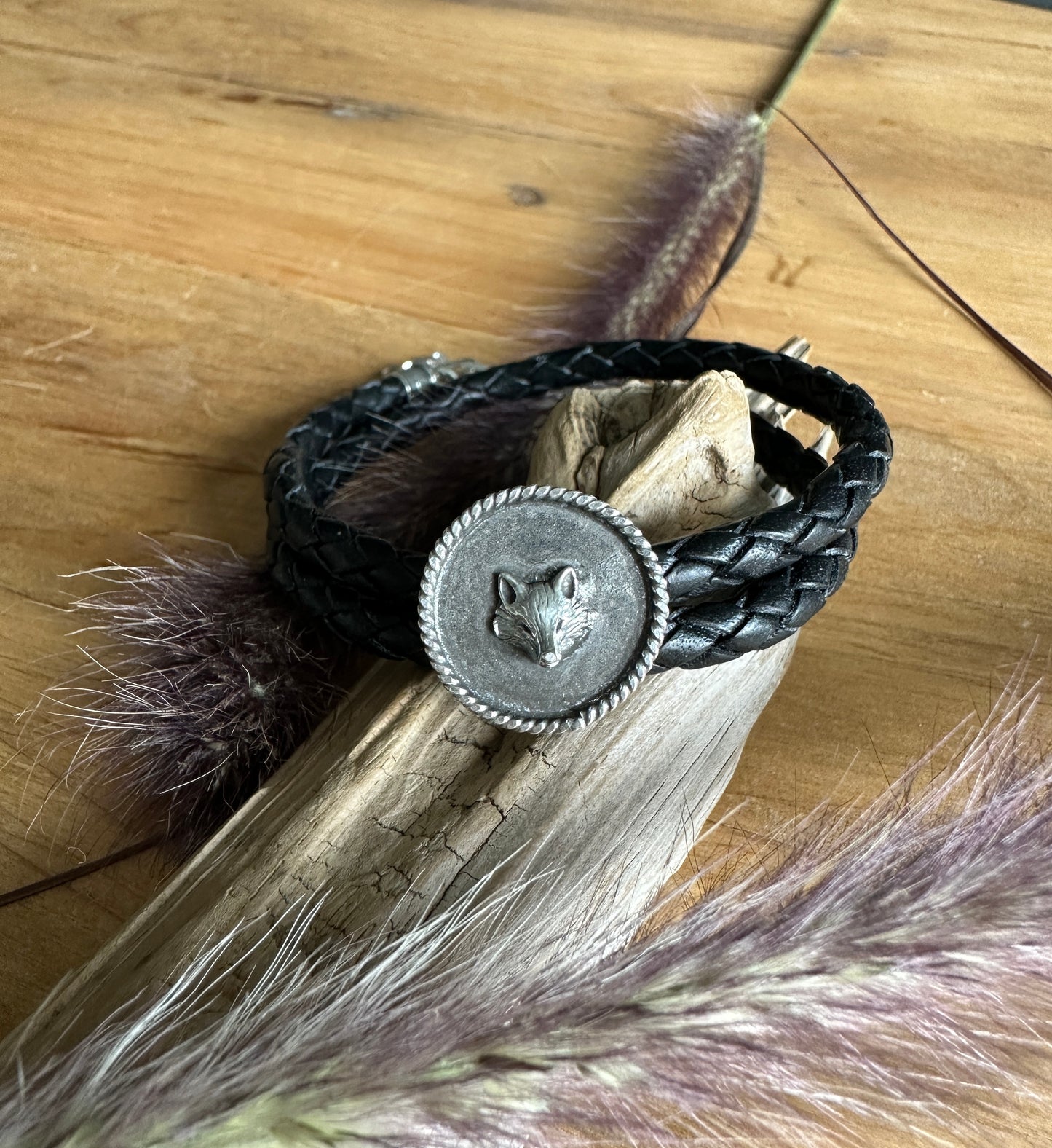 Sterling Silver Fox Leather Wrap Bracelet