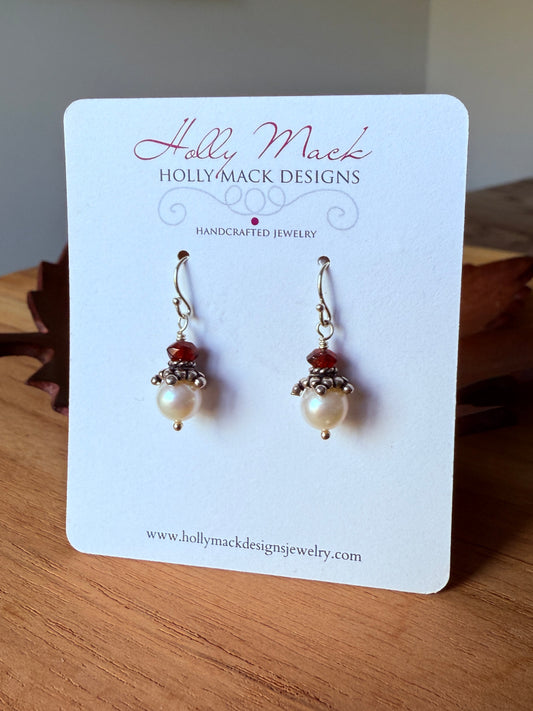 Freshwater Pearl and Garnet Earrings