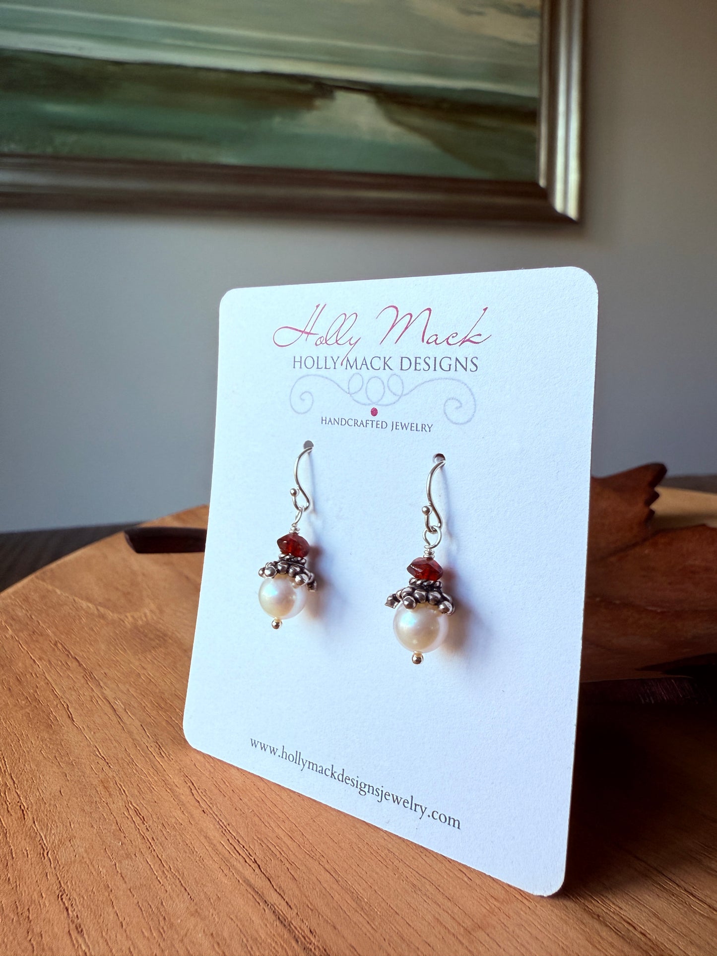 Freshwater Pearl and Garnet Earrings