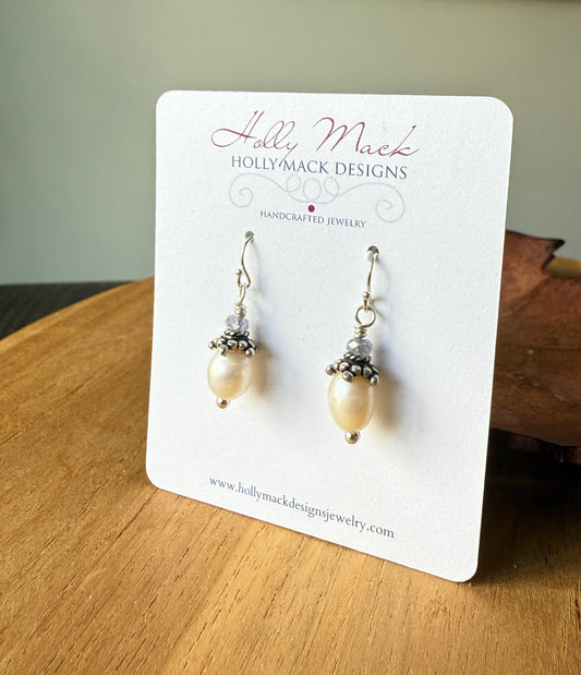 Freshwater pearl and Iolite earrings